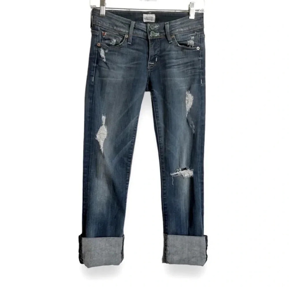 Y2K Hudson Jeans Ginny Crop Straight Leg With Cuff Distressed Size 24 USA Made - Picture 1 of 9